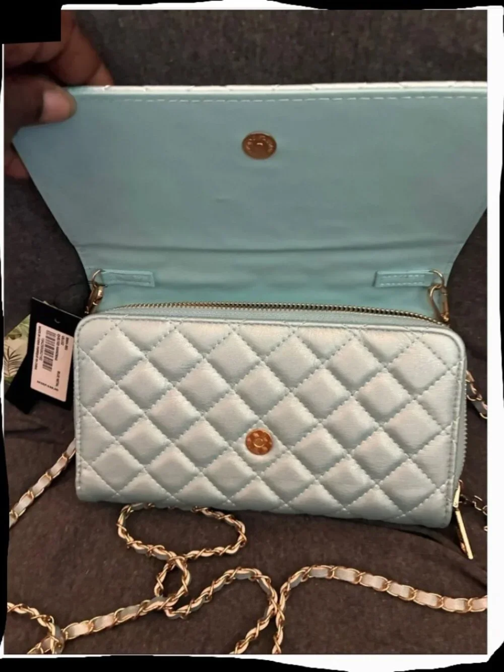 Badgley Mischka Quilted Light Blue Crossbody with Chain Strap - Picture 6 of 8